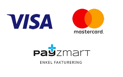 Betalsätt Visa, Mastercard, Klarna eller faktura, kan delbetalas.